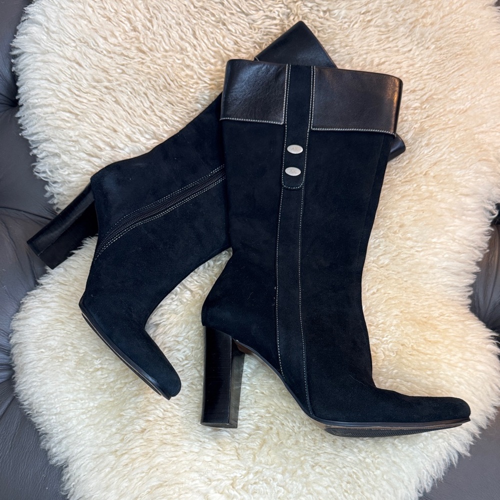 Anne Klein Luxury SEXY Designer Black Suede Calf High Women's Boots sz. 8 Bin D3